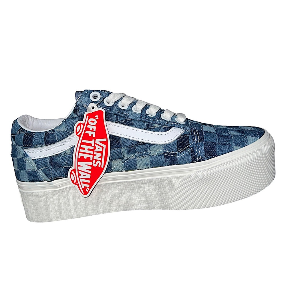 Vans Old Skool Stackform Checkerboard Skate Shoe Woven Denim